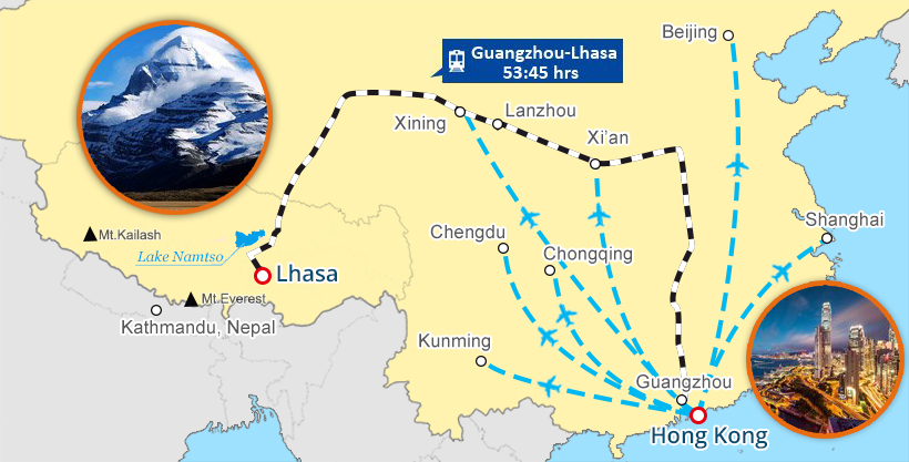 Hong Kong and Tibet Tour Map