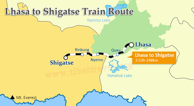Lhasa to Shigatse Train Map