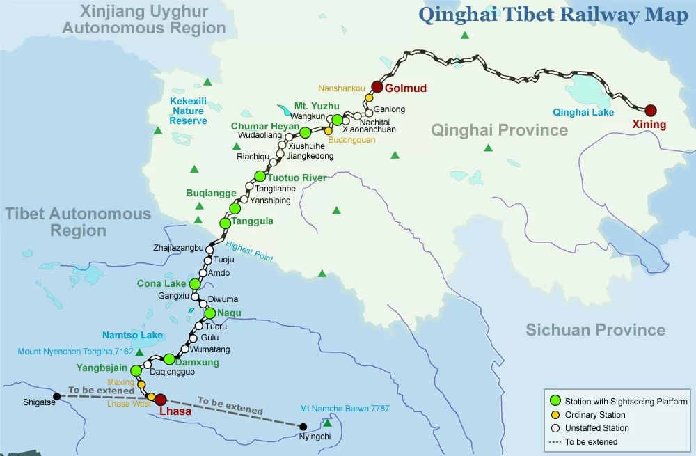The Map of Qinghai Tibet Railway