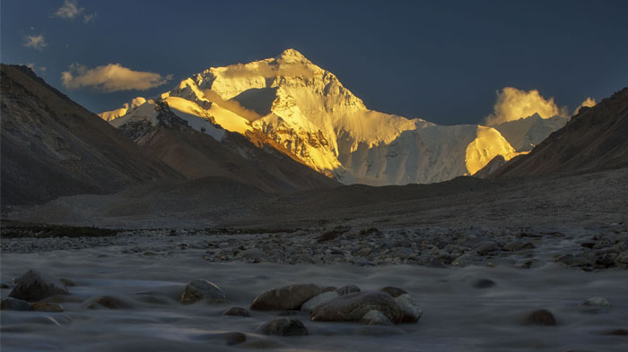 Mind-blowing vista of Mt. Everest in Tibet at sunset