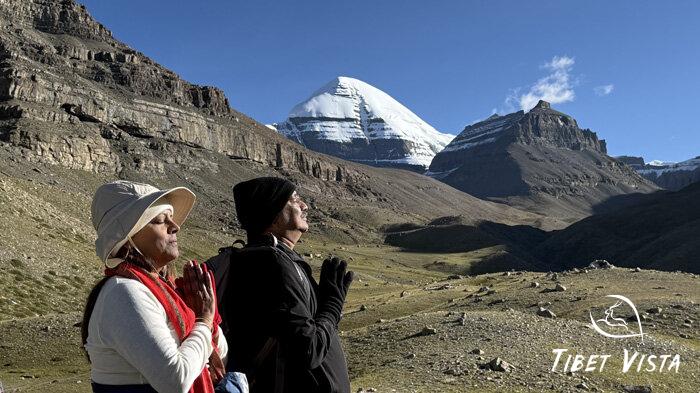 Our guests enjoy peaceful meditation before the south face of Mount Kailash