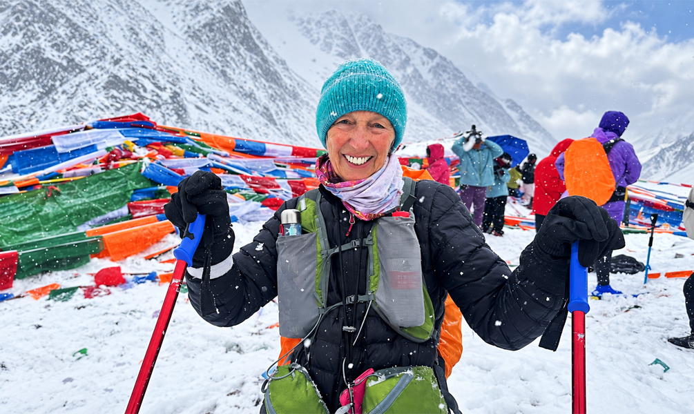 Trekker at Dolma La Pass during Mount Kailash Kora