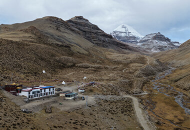The stunning south face of the sacred Mt. Kailash seen from Selung Monastery