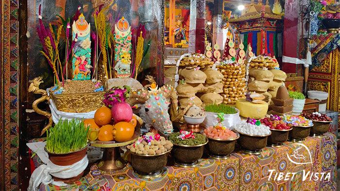 Tibetan monastery with New Year Decoration.