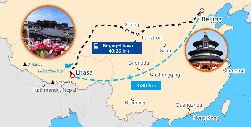 Beijing and Tibet Tour Map