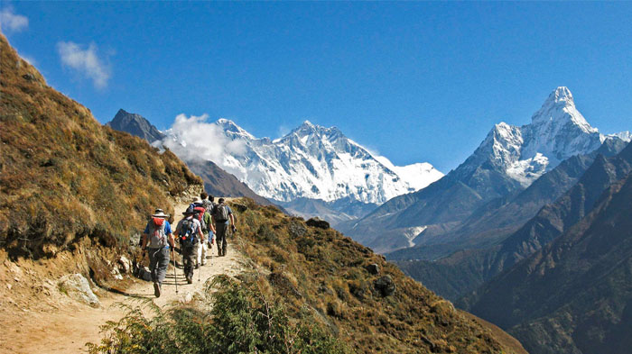 Trekking at the mountainside to get a clear and stunning panoramic view of Himalaya Range