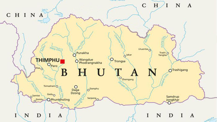 Bhutan border cities on map