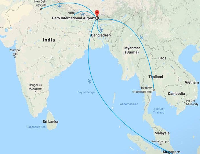 Bhutan Flight Routes Map
