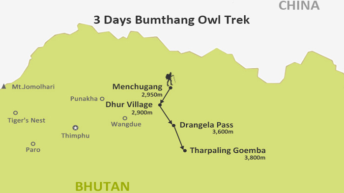 Route Map of Bumthang Owl Trek