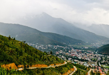 Enjoying the panoramic view of Thimphu.