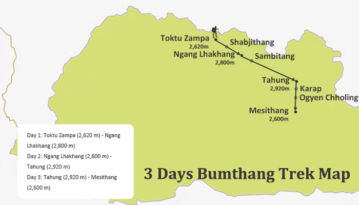 Map of Bumthang cultural trek
