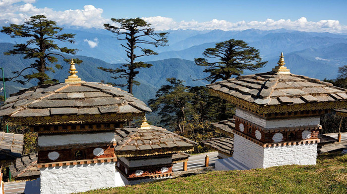 Dochula Pass with 108 stupas or chortens near Thimphu