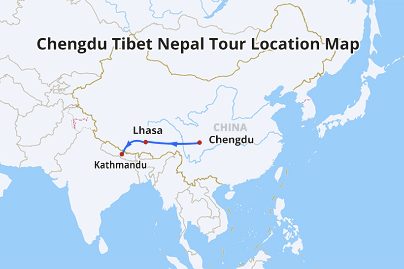 Chengdu Tibet Nepal Tour location map