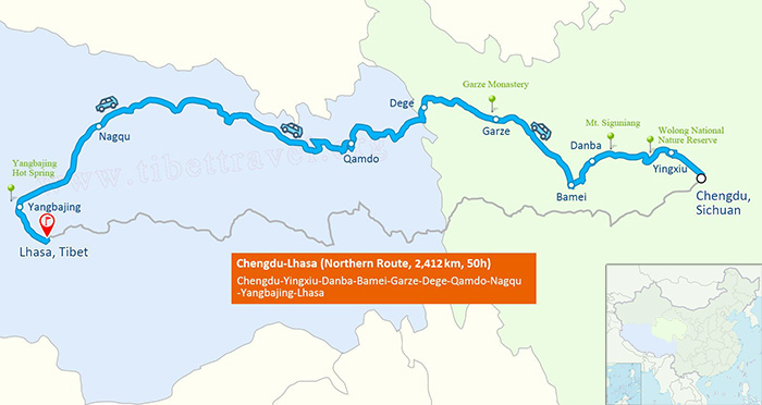 map of sichuan tibet highway
