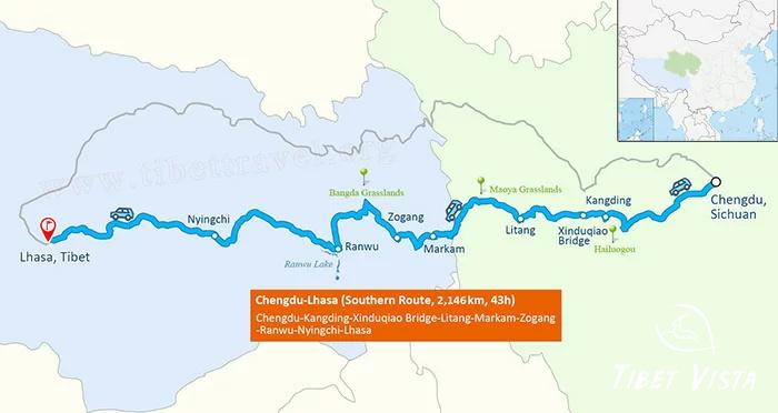 The epic Sichuan Tibet overland route via g318hwy on the Map