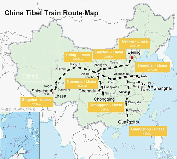 China Tibet train map