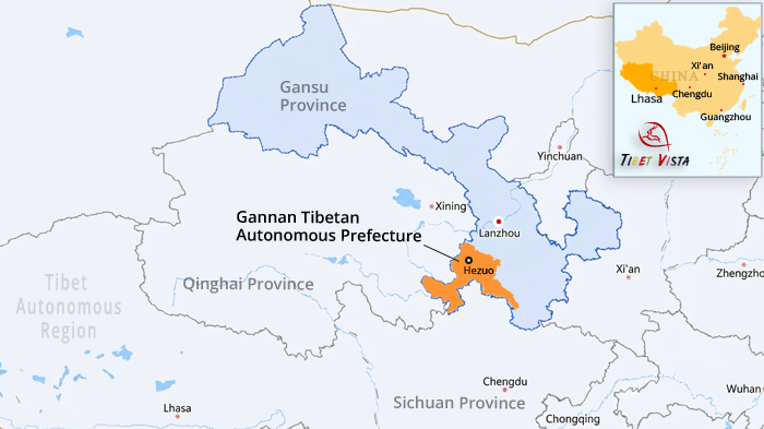 Location map of Gannan Tibetan Autonomous Prefecture