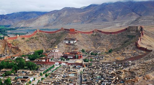 Panorama View of Palkor Monastery with Gyantse Town