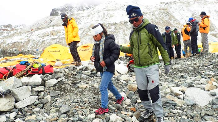 an injured mountaineer at base camp in nepal