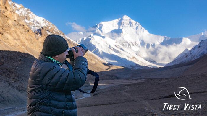 Our guests take photos of mighty Mount Everest at the Tibet EBC
