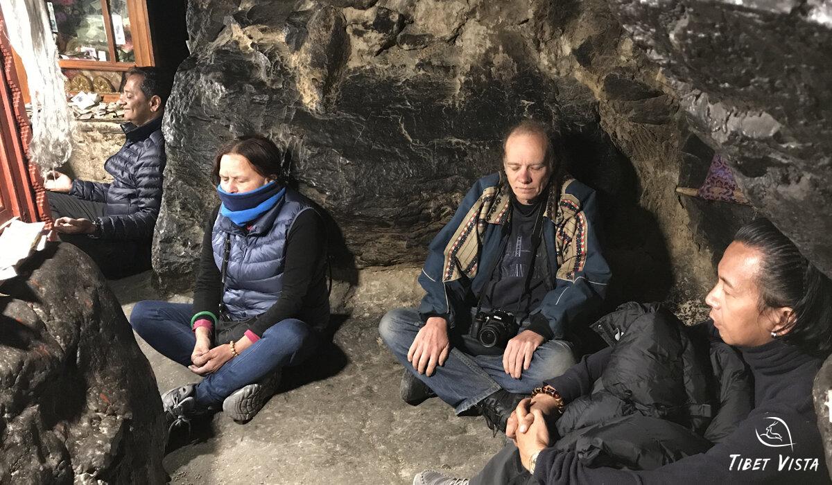 Guests meditate at Rongbuk Monastery