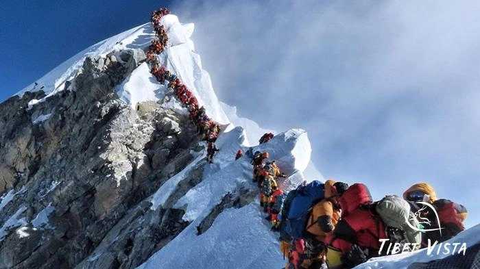 Mountaineers line up on the southeast ridge route