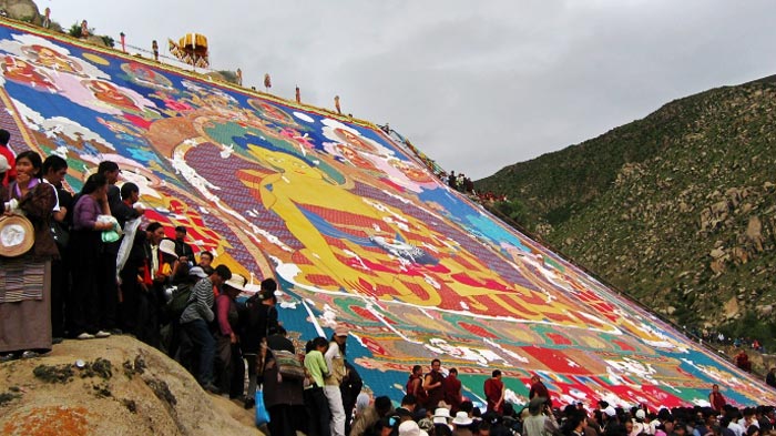 Thangka is unfurled at Shoton Festival