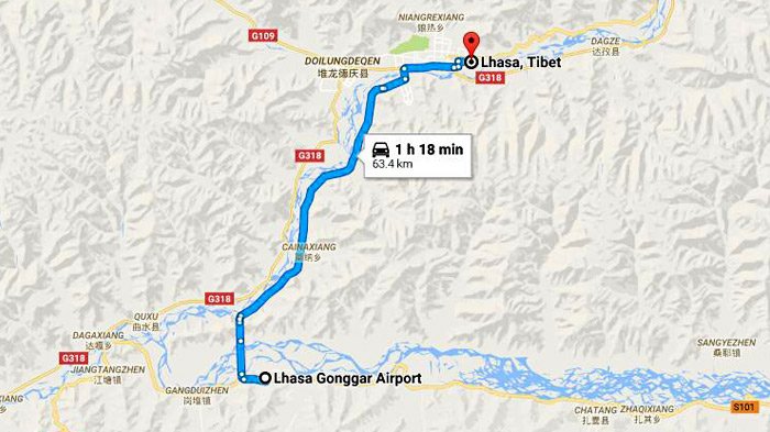 lhasa gonggar airport to lhasa city 