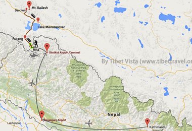 10 Days Mt. Kailash Helicopter Tour Map