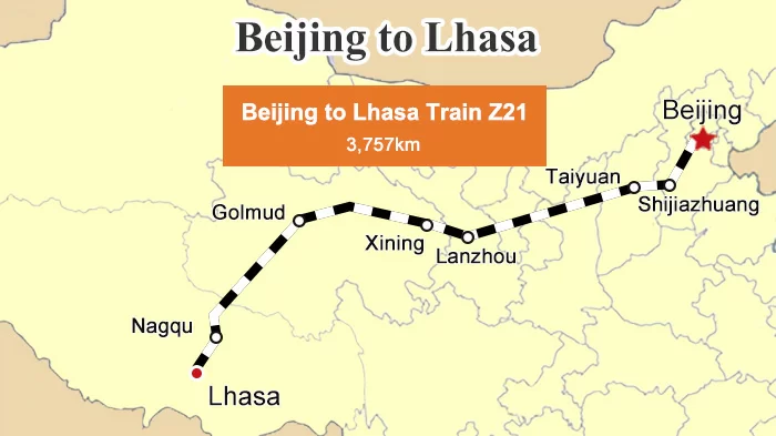 Beijing to Lhasa Railway Map