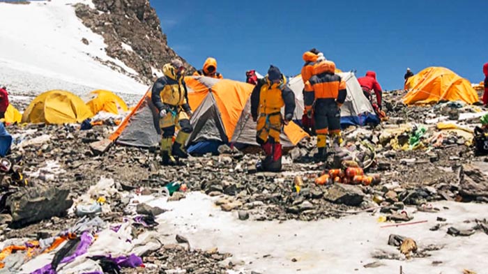 trash around Everest Base Camp in Mt. Everest