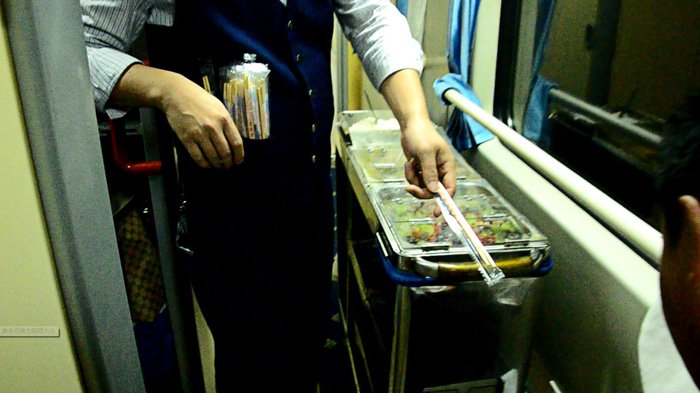 Tasty box meal put by staff is availbe at meals in the train.