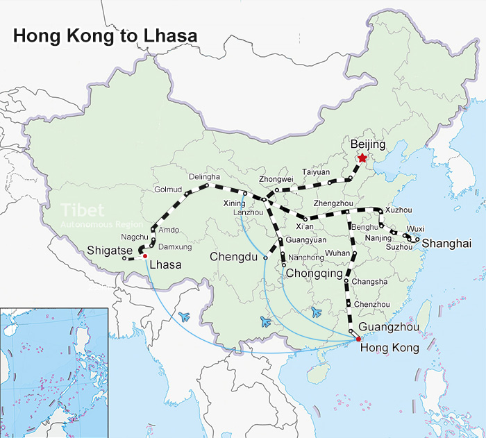 How to Travel from Hongkong to Tibet Map