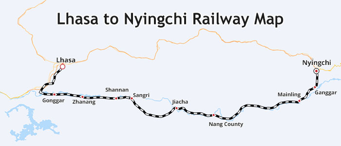 map of Lhasa-Nyingchi Railway