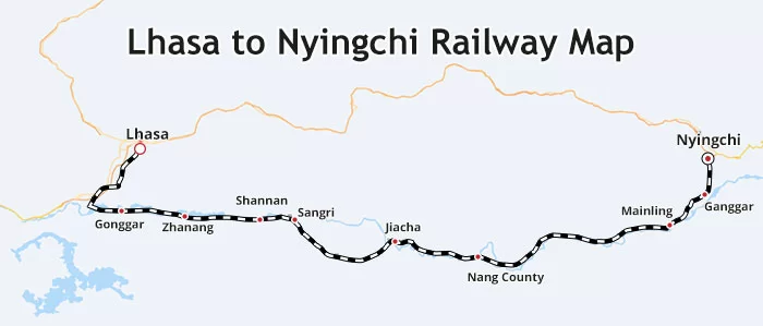 Lhasa to Nyingchi Railway Map