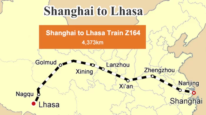 Shanghai to Lhasa Railway Map