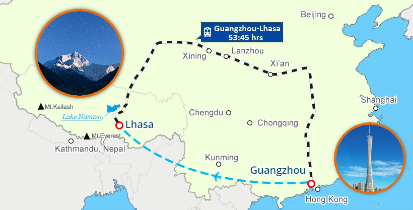 Guangzhou and Tibet Tour Map