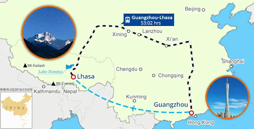 Guangzhou Tibet Tour Map