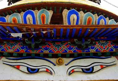From the top of Gyantse Kumbum, you can get close to the pretty Buddha Eyes that look out from each of the four directions (north, south, east, and west).