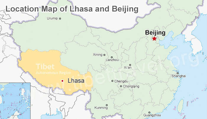 Beijing Lhasa Location Map