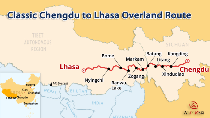 Chengdu to Lhasa overland route
