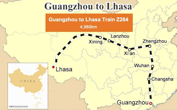 Guangzhou to Lhasa Train Route