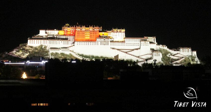 The night view of illuminated Potala Palace in Lhasa