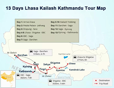 13 Day Lhasa Mt. Everest Mt. Kailash Lake Manasarovar and Kathmandu Adventure Tour