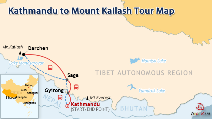 Kathmandu to Mount Kailash Tour Map