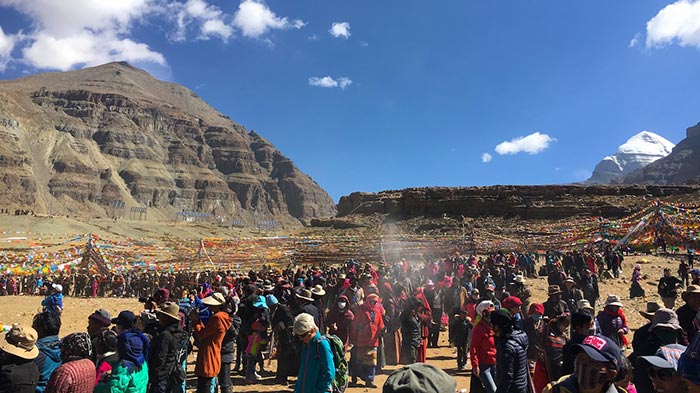Pilgrims do kora around Mt. Kailash during Saga Dawa Festival