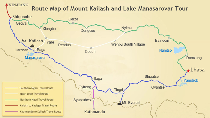 Route Map of the Road to Mount Kailash