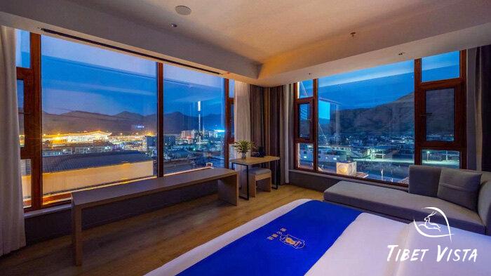 The beautiful night view of Lhasa Airport seen from the Super 8 Hotel guest room