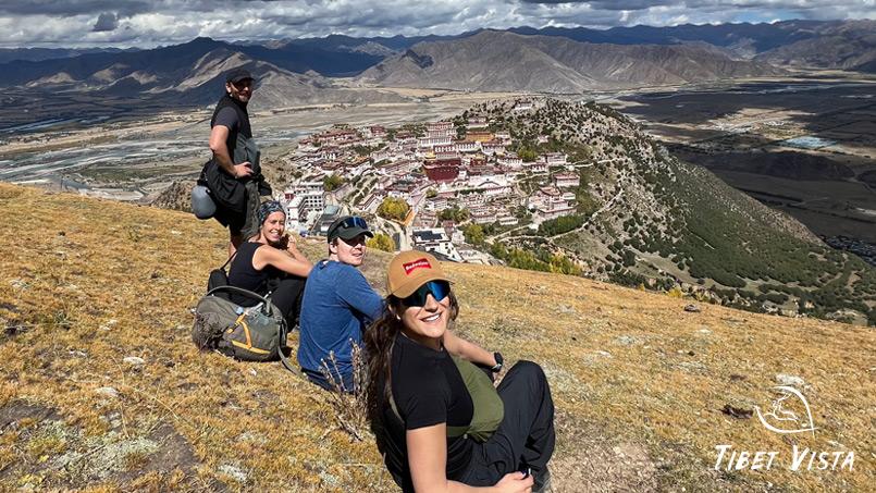 view panoramic ganden monastery from opposite mountaintop