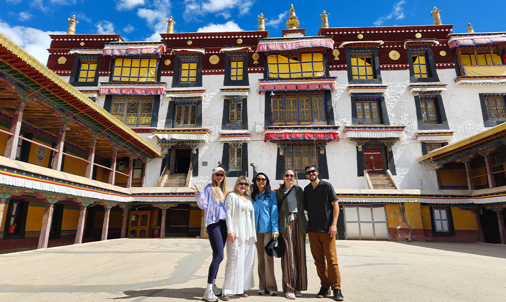 Travelers at Drepung Monastery